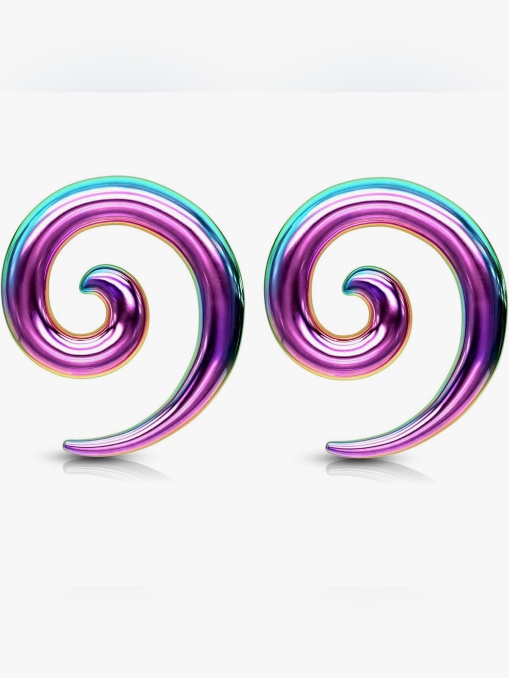 6mm/2G Iridescent Stainless Steel Spiral Tapers, Sold as a Pair